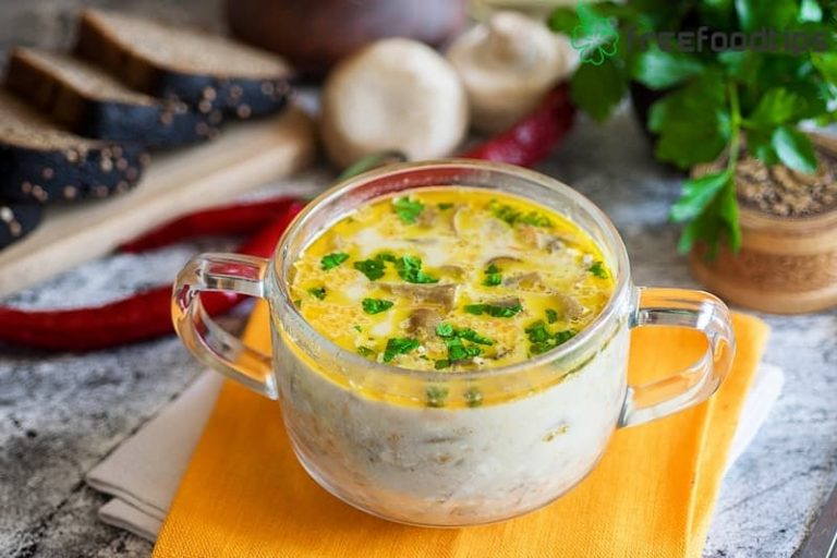 Soup with Cheese and Mushrooms