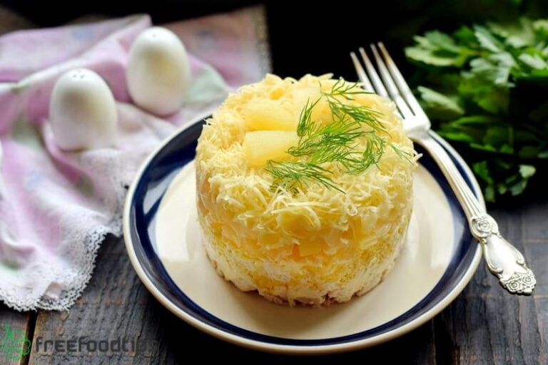 Layered Chicken Salad with Eggs and Pineapple